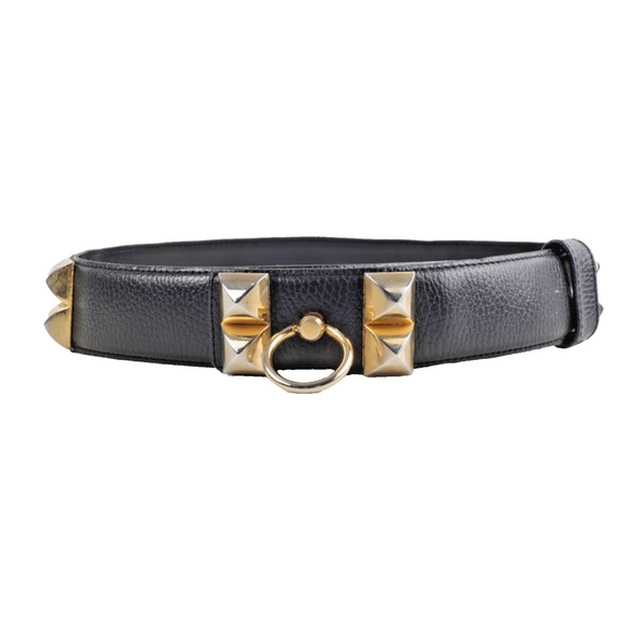 Vintage Black Studded Leather Adjustable Waist Belt Size 75 main image 12